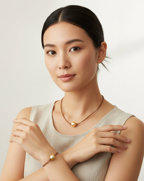 Golden South Sea Baroque Pearl Knotted Leather Necklace