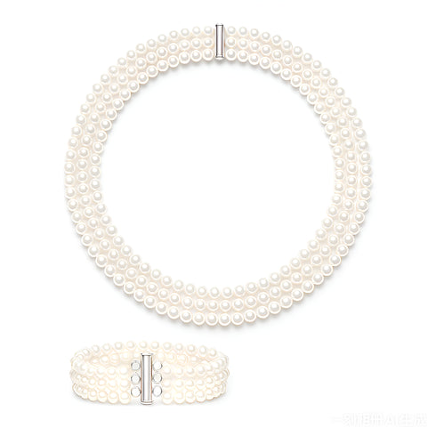 6-7mm Triple Strand White Freshwater Pearl Necklace and Bracelet Set (Purchase Individually)