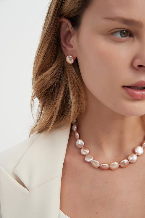 Pink Coin Shaped Baroque Freshwater Pearl Necklace and Bracelet (Purchase Individually) - Bracelets made with hand-selected pearls from House of Pearls