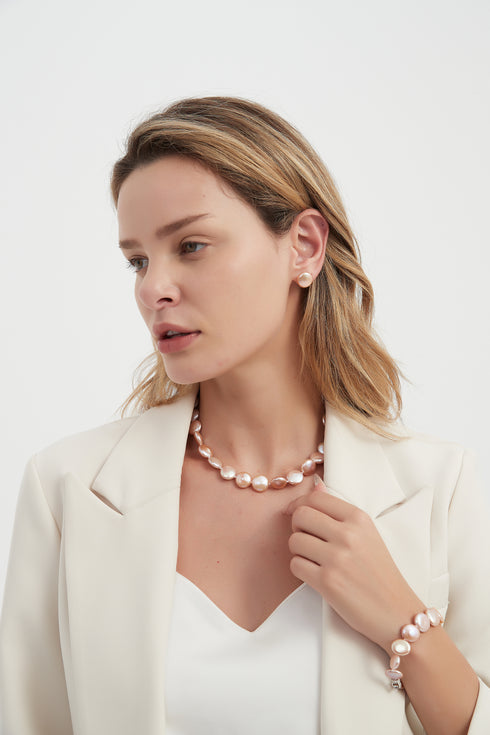 Pink Coin Shaped Baroque Freshwater Pearl Necklace and Bracelet (Purchase Individually) - Bracelets made with hand-selected pearls from House of Pearls