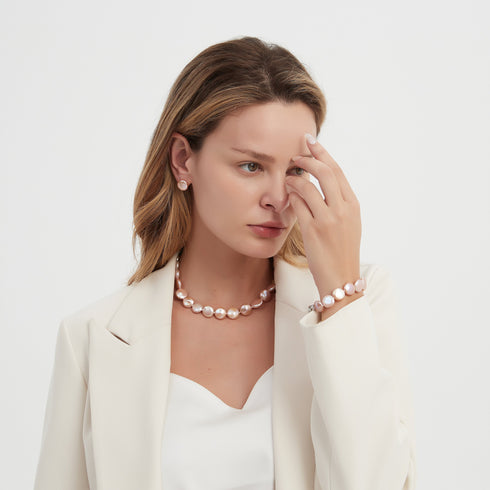 Pink Coin Shaped Baroque Freswhater Pearl Bracelet and Necklace (Purchase Individually) - Necklaces made with hand-selected pearls from House of Pearls