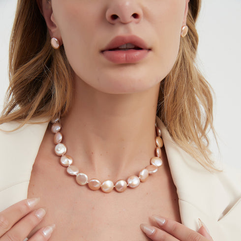 Pink Coin Shaped Baroque Freswhater Pearl Bracelet and Necklace (Purchase Individually) - Necklaces made with hand-selected pearls from House of Pearls