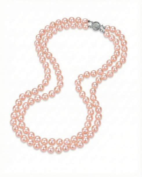 6.5-7.5mm Double Strand Pink Freshwater Pearl Necklace