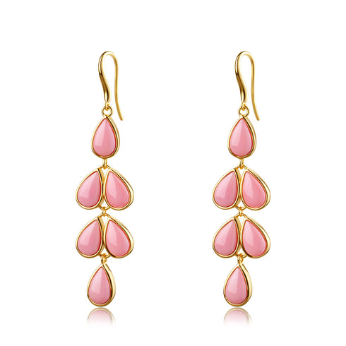 Princess Oval Pink Queen Conch Shell Earrings pair by House Of Pearls - LXP, gold-tone with pink teardrop gems
