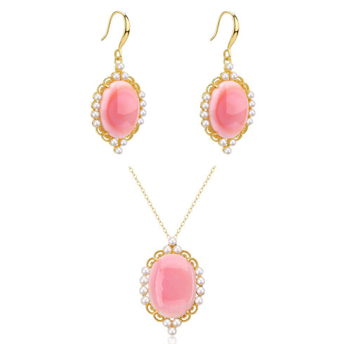 Princess Oval Pink Queen Conch Shell Pearls Earrings Gold Vermeil - Earrings made with hand-selected pearls from House of Pearls