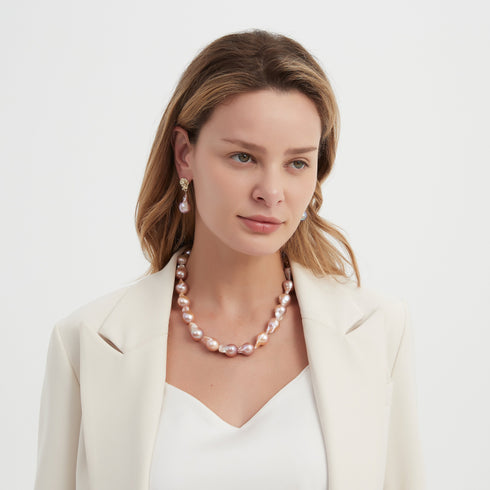 Purple Pink Large Baroque Pearl Earrings - Earrings made with hand-selected pearls from House of Pearls