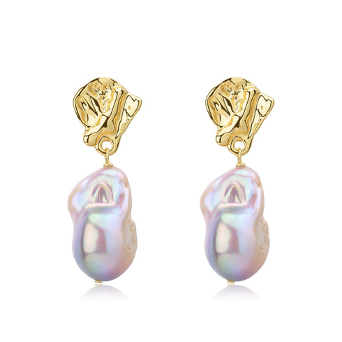 Purple Pink Large Baroque Pearl Earrings - Earrings made with hand-selected pearls from House of Pearls