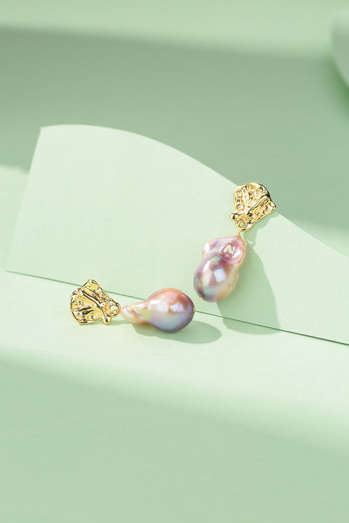 Purple Pink Large Baroque Pearl Earrings - Earrings made with hand-selected pearls from House of Pearls