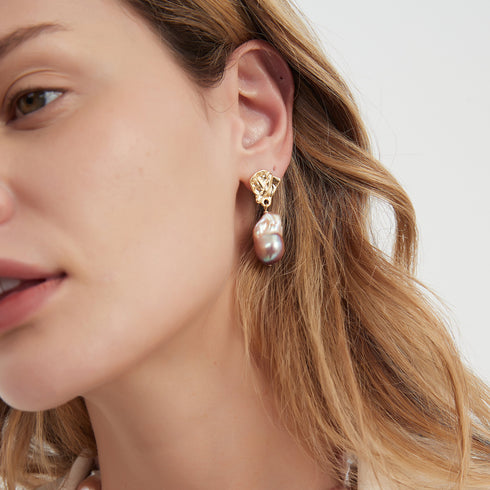 Purple Pink Large Baroque Pearl Earrings - Earrings made with hand-selected pearls from House of Pearls