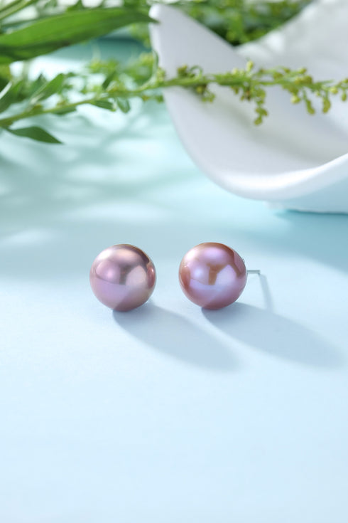 Purple Round Pearl Stud Earrings - Earrings made with hand-selected pearls from House of Pearls