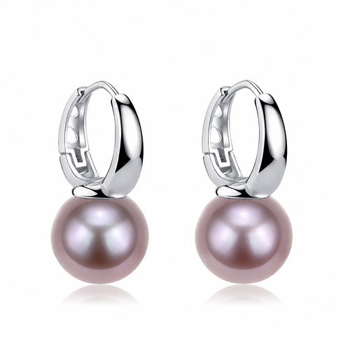 Earrings: 10-11mm purple freshwater pearl classic hoop by House of Pearls-JT, pair