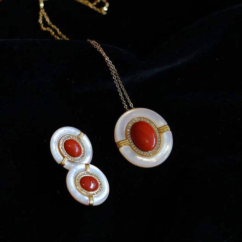 Red Onyx Mother Of Pearls Earrings, Necklace and Ring (Purchase individually) - Sets made with hand-selected pearls from House of Pearls