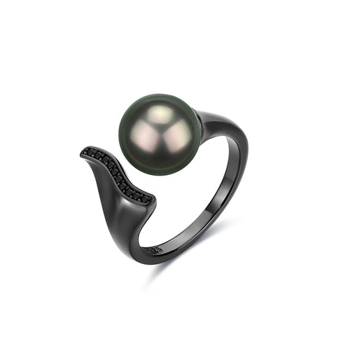 10-11mm Tahitian Black Pearl & Black Mermaid Ring - House Of Pearls