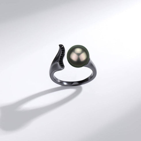 10-11mm Tahitian Black Pearl & Black Mermaid Ring - House Of Pearls