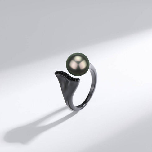 10-11mm Tahitian Black Pearl & Black Mermaid Ring - House Of Pearls