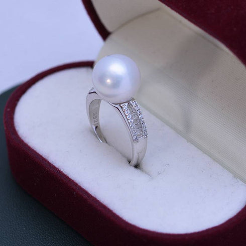 11-12mm Freshwater Pearl & Liz CZ Ring - House Of Pearls