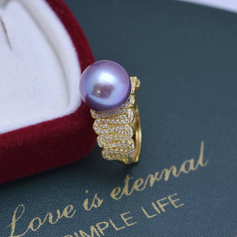 11-12mm Freshwater Pearl & Liz CZ Wide Ring - House Of Pearls