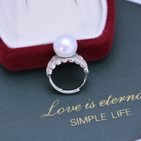 11-12mm Freshwater Pearl & Liz CZ Wide Ring - House Of Pearls