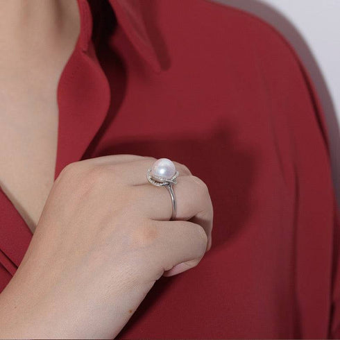 11-12mm Freshwater Pearl & Rose Ring - House Of Pearls