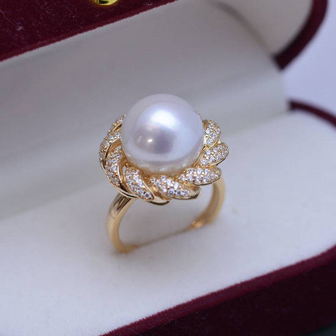 12-13mm Pearl CZ Wreath Ring - House Of Pearls