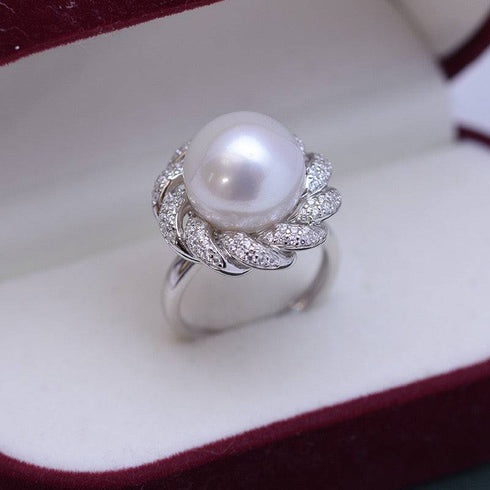 12-13mm Pearl CZ Wreath Ring - House Of Pearls