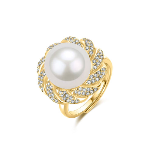 12-13mm Pearl CZ Wreath Ring - House Of Pearls