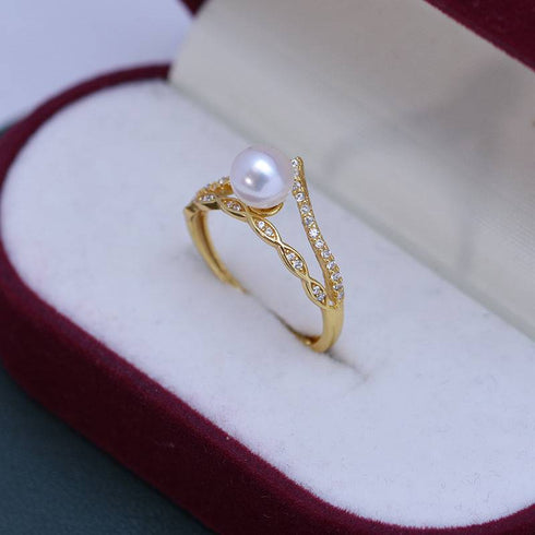 6-7mm Freshwater Pearl & Crown CZ Ring - House Of Pearls