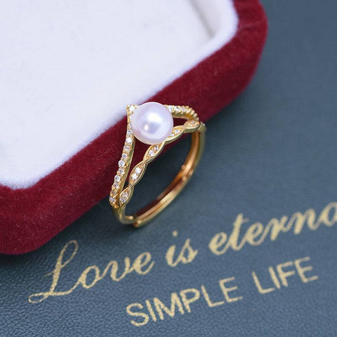 6-7mm Freshwater Pearl & Crown CZ Ring - House Of Pearls