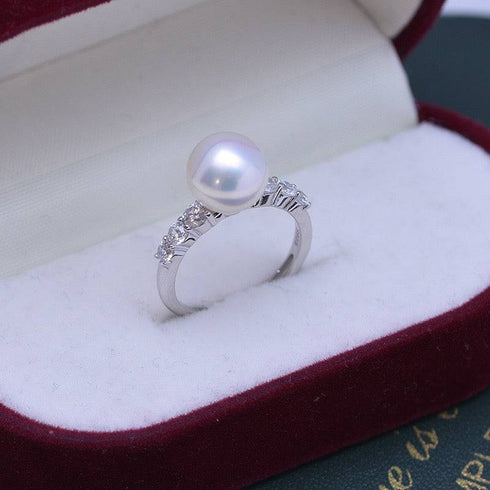 9-10mm Freshwater Pearl & Shine CZ Ring - House Of Pearls