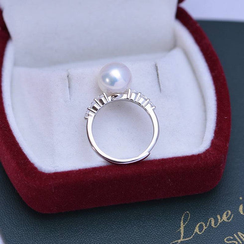 9-10mm Freshwater Pearl & Shine CZ Ring - House Of Pearls