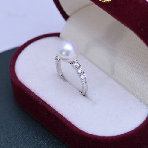 9-10mm Freshwater Pearl & Shine CZ Ring - House Of Pearls