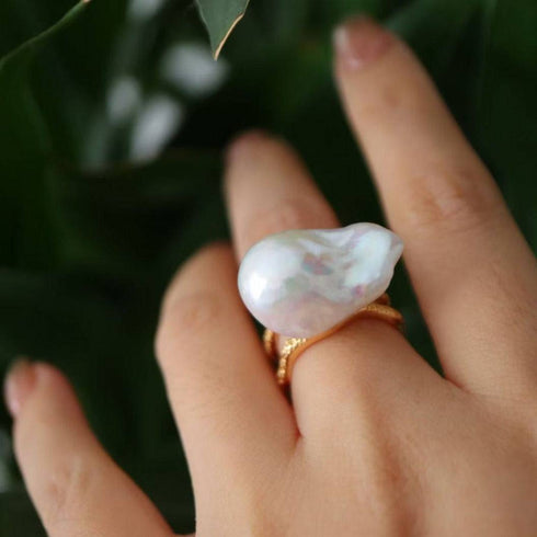 Bold Large Real Natural Pearl Ring Gold Vermeil - House Of Pearls