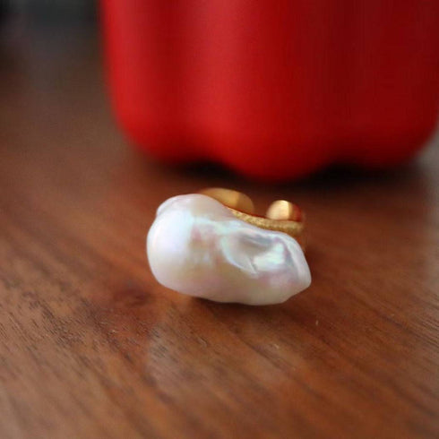 Bold Large Real Natural Pearl Ring Gold Vermeil - House Of Pearls