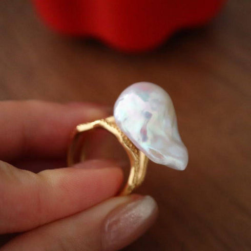 Bold Large Real Natural Pearl Ring Gold Vermeil - Rings made with hand-selected pearls from House of Pearls