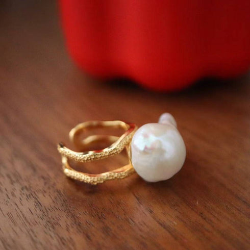 Bold Large Real Natural Pearl Ring Gold Vermeil - House Of Pearls