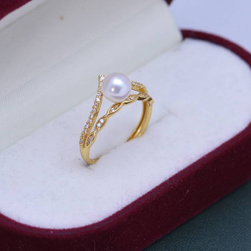 6-7mm Freshwater Pearl & Crown CZ Ring - House Of Pearls