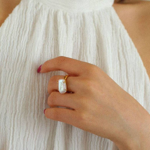 Modern Rectangle Baroque Stacking Rings - House Of Pearls