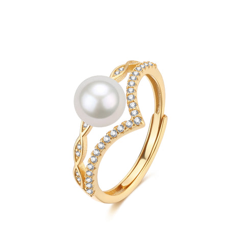 6-7mm Freshwater Pearl & Crown CZ Ring - Rings made with hand-selected pearls from House of Pearls