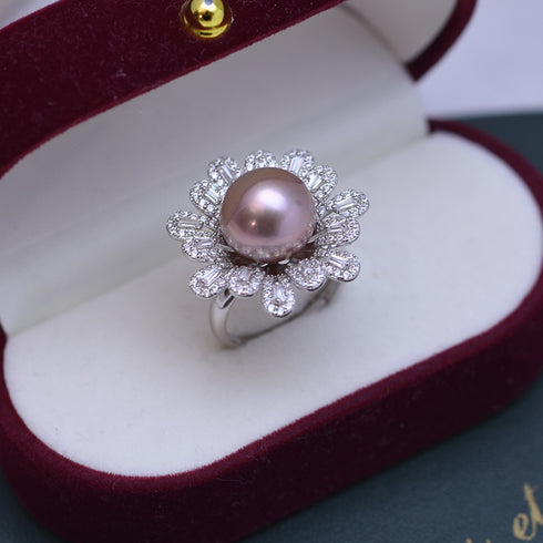 11-12mm Freshwater Pearl Cubic Zirconia Floral Ring - Rings made with hand-selected pearls from House of Pearls