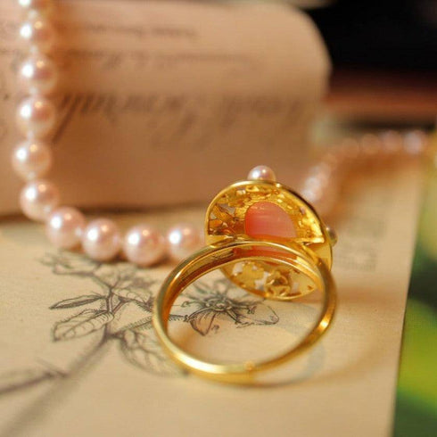 Stylish Pink Queen Conch Shell Pearls Ring Gold Vermeil - House Of Pearls