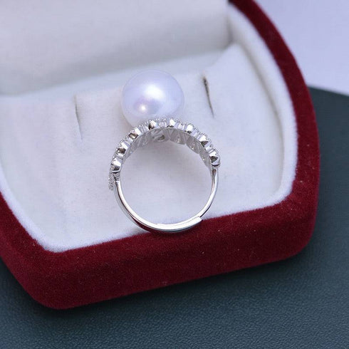 11-12mm Freshwater Pearl & Liz CZ Wide Ring - House Of Pearls