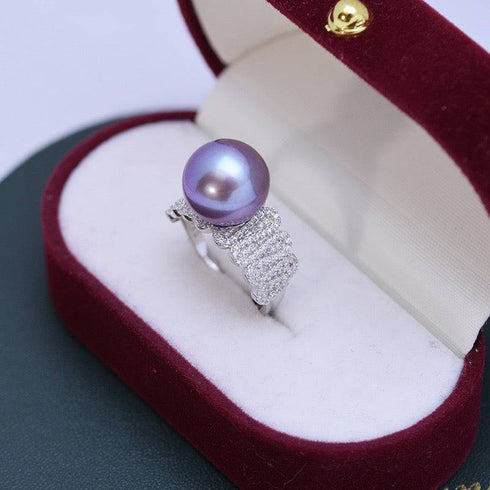11-12mm Freshwater Pearl & Liz CZ Wide Ring - House Of Pearls