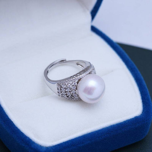 12-13mm Freshwater Pearl & Shine CZ Wide Ring - House Of Pearls