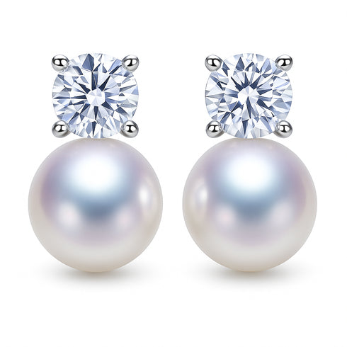 6.5-7mm Aurora White Freshwater Pearl Sasha Stud Earrings 5A High Luster