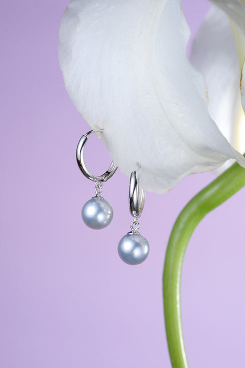7-8mm Akoya Silver Blue Pearl Hoop Earrings - Earrings made with hand-selected pearls from House of Pearls