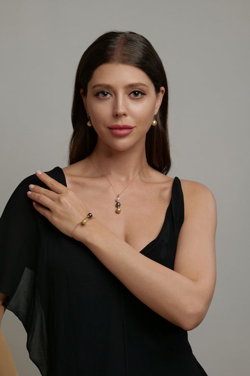 Necklace Seawater Multicolor Triple Pearl Pendant with gold-tone chain by House of Pearls