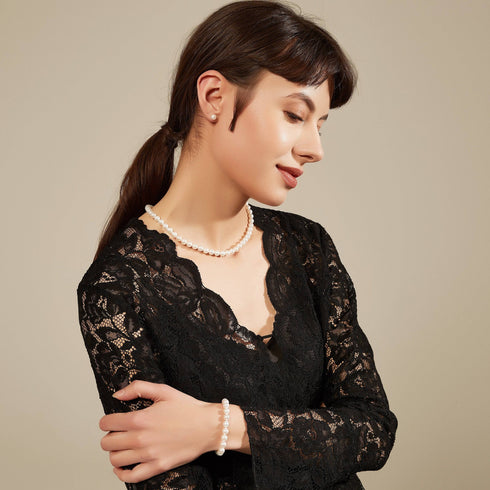 8-9mm White Freshwater Pearl 3-Piece Jewelry Set - House Of Pearls