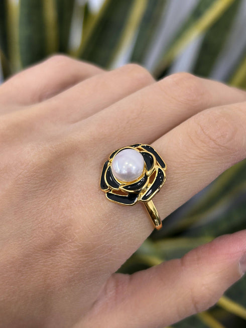 Black Camellia Pearl Jewelry Set - House Of Pearls