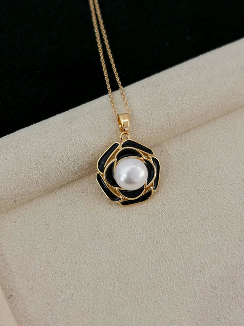 Black Camellia Pearl Jewelry Set - House Of Pearls