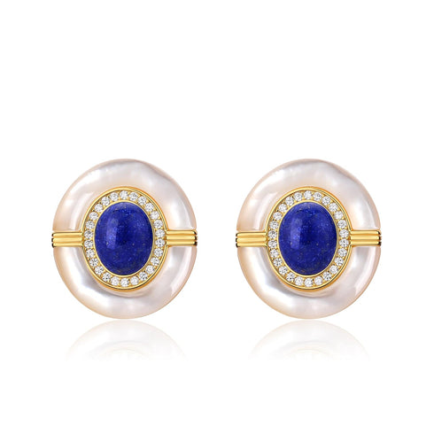 Blue Lapis Lazuli Mother Of Pearls Earrings, Necklace, Ring( Purchase individually) - House Of Pearls